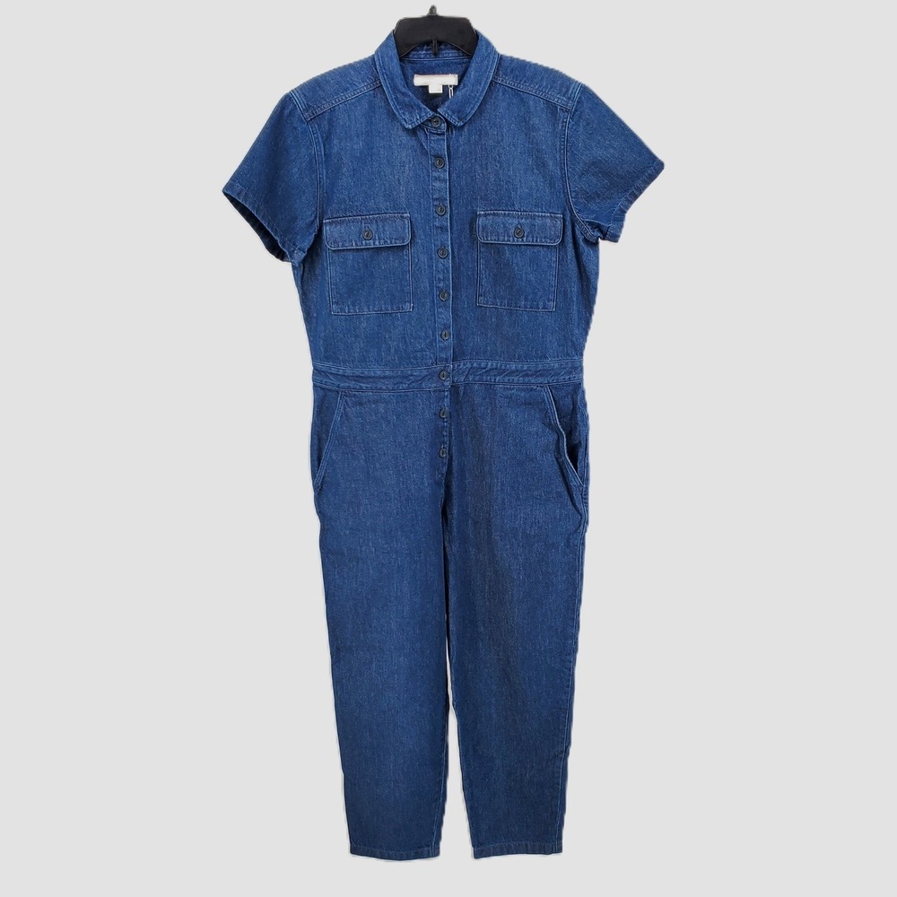 Outerknown Womens‎ Large SEA Suit Denim Jumpsuit Blue Organic Cotton Boiler Suit